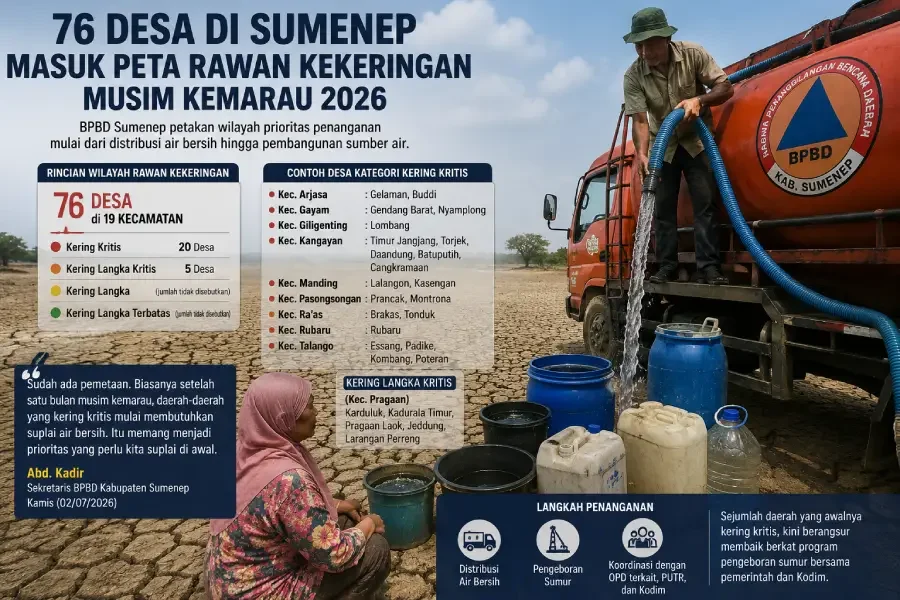 Dari Daratan hingga Kepulauan, 76 Desa di Sumenep Masuk Peta Rawan Kekeringan