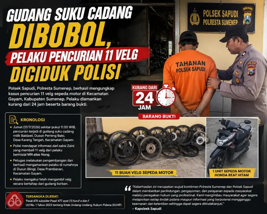 Gudang Suku Cadang Dibobol, Pelaku Pencurian 11 Velg Diciduk Polisi