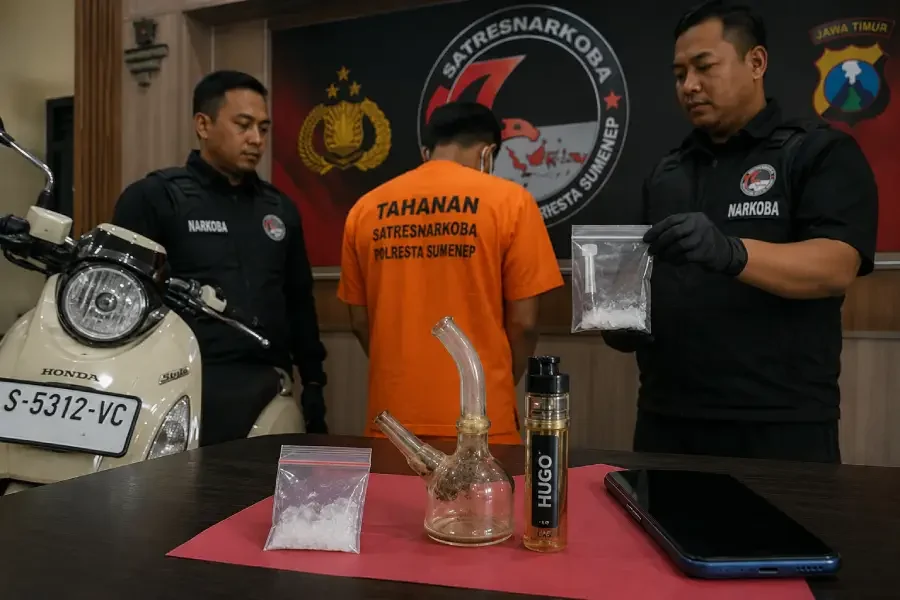 Residivis Narkoba Asal Mojokerto Diciduk di Sumenep, Polisi Sita Sabu dan Alat Hisap