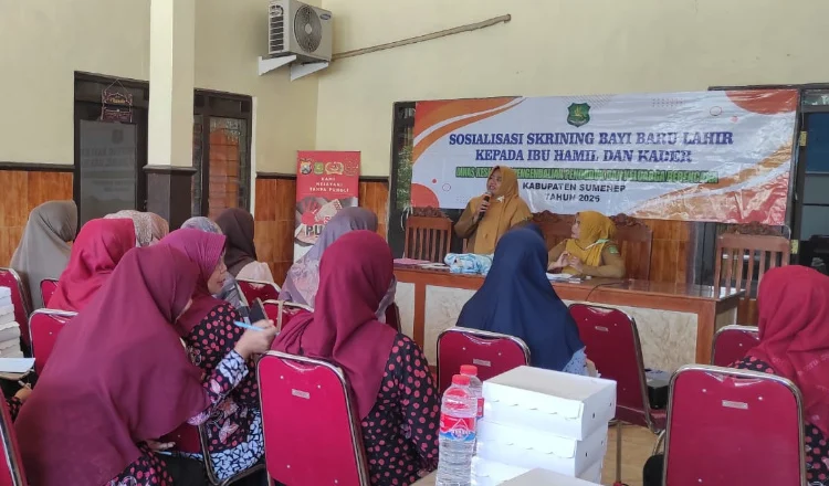 Sosialisasi Skrining Bayi Baru Lahir kepada Ibu Hamil dan Kader yang digelar di Balai Desa Kalimook